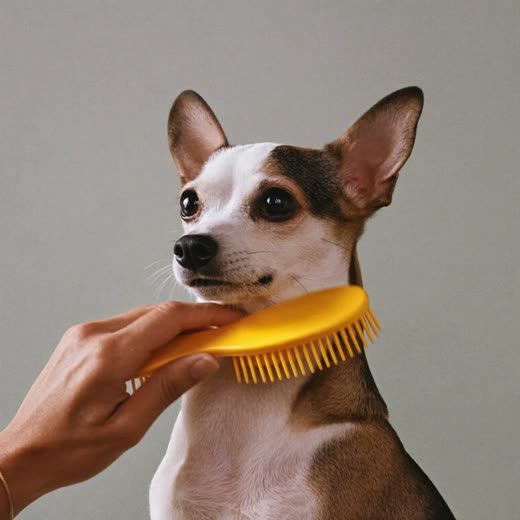 A dog being brushed during a grooming session